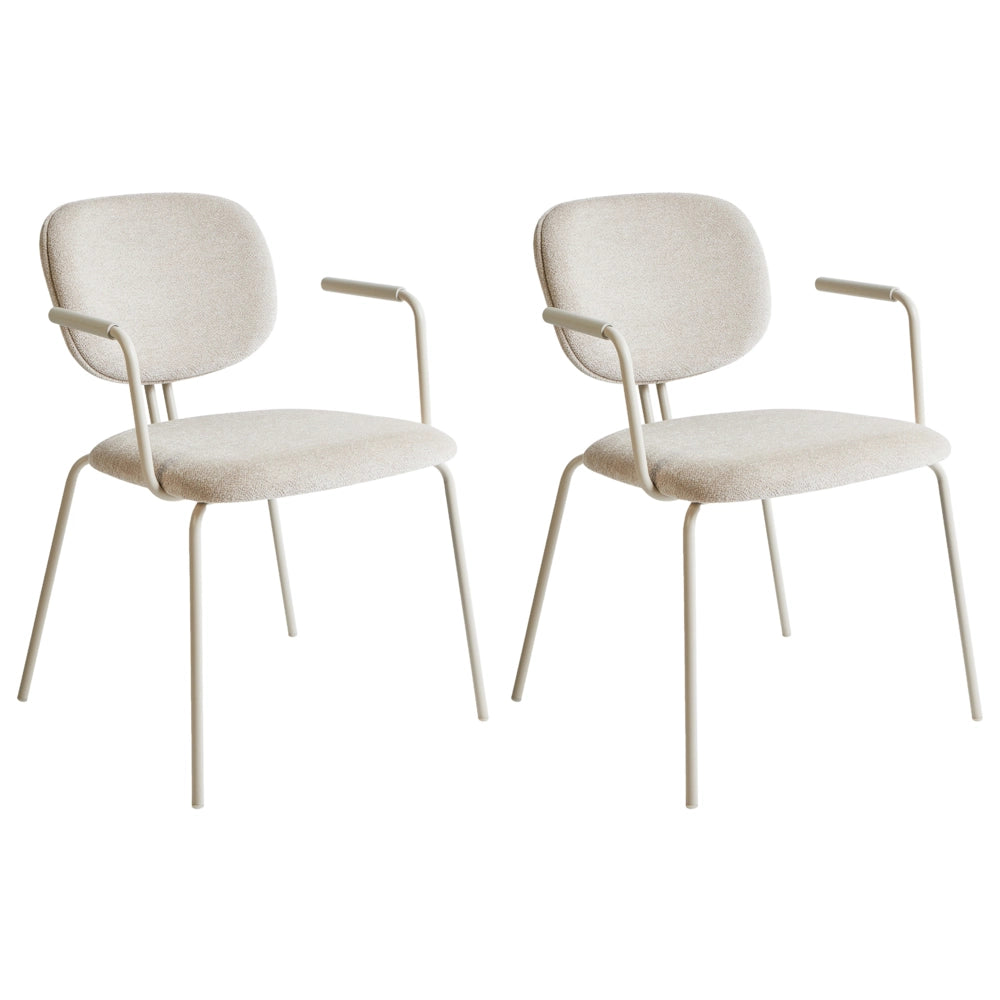 Set di 2 sedie da pranzo imbottite beige chiaro con braccioli e base metallica design moderno