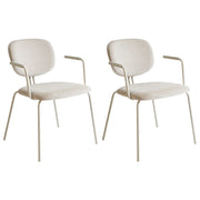 Set di 2 sedie da pranzo imbottite beige chiaro con braccioli e base metallica design moderno