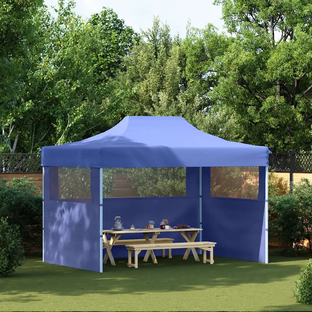 Gazebo | Pergolato Professionale Pieghevole con 3 Pareti 3x4m Acciaio Blu