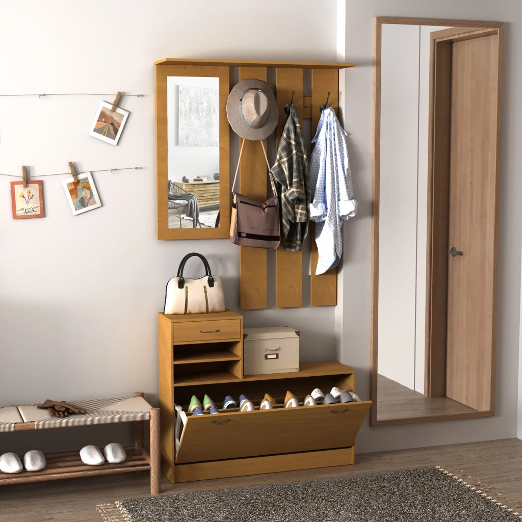 Mobile Ingresso con Scarpiera e Specchio ¨C zephmum ¨C Legno, 90x24x166 cm