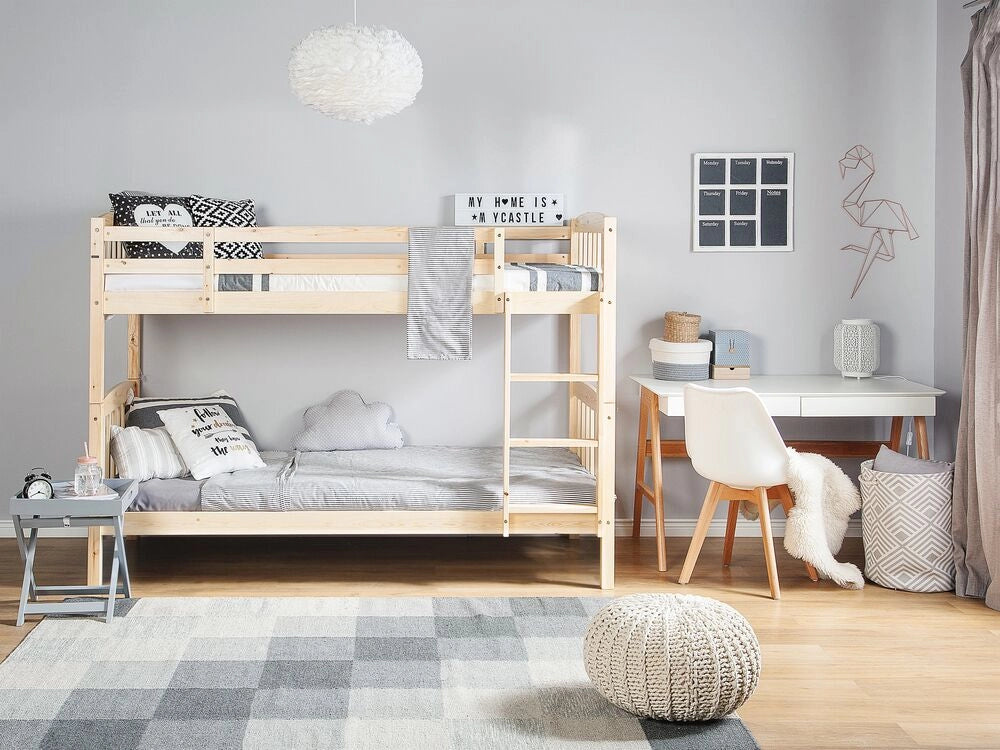 Letto a Castello Marrone Chiaro in Legno di Pino con Scala 90 x 200 cm