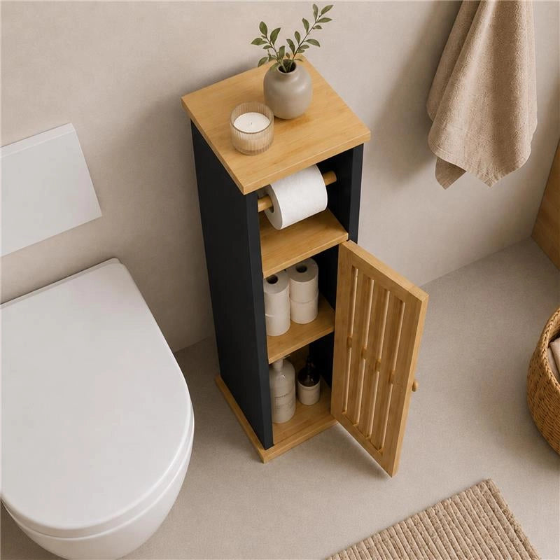 MOBILE PORTA CARTAIGENICA IN MDF NERO CON ANTA IN BAMBOO MISURE: 18X18X75 CM