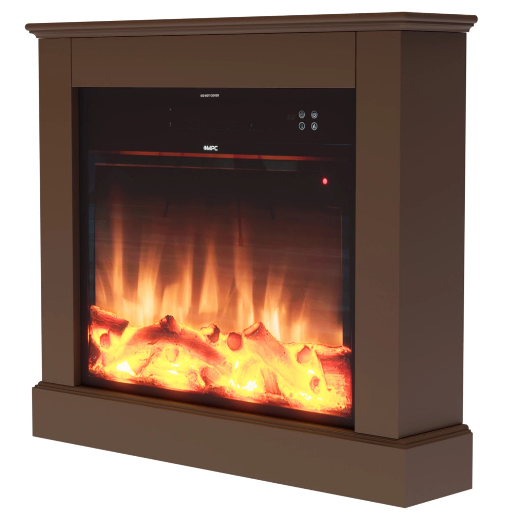 Caminetto Elettrico Mpc Camillo Xxl Marrone 75cm Legno Marrone 750w1500w Effetto Fiamma Led Realistico Termostato Automatico Modalita Solo Luce Telecomando Incluso Prodotto In Europa