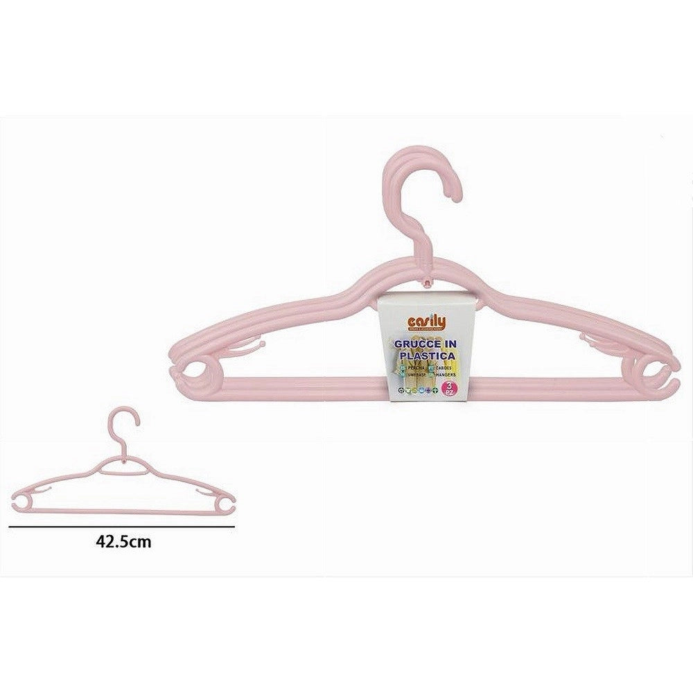 Trade Shop - Set 3 Pz Grucce In Plastica Stampelle Appendi Abiti Pantaloni Giacche Rosa 79333 -