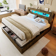 Letto matrimoniale contenitore con sollevamento idraulico; LED e prese integrate; 180x200 cm; legno vintage