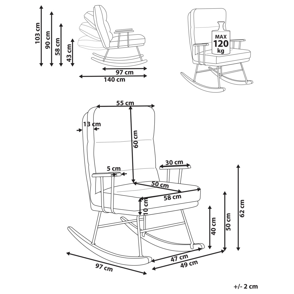 Sedia a dondolo Rivestimento in Boucle bianco sporco Gambe in legno e gomma Schienale reclinabile Soggiorno
