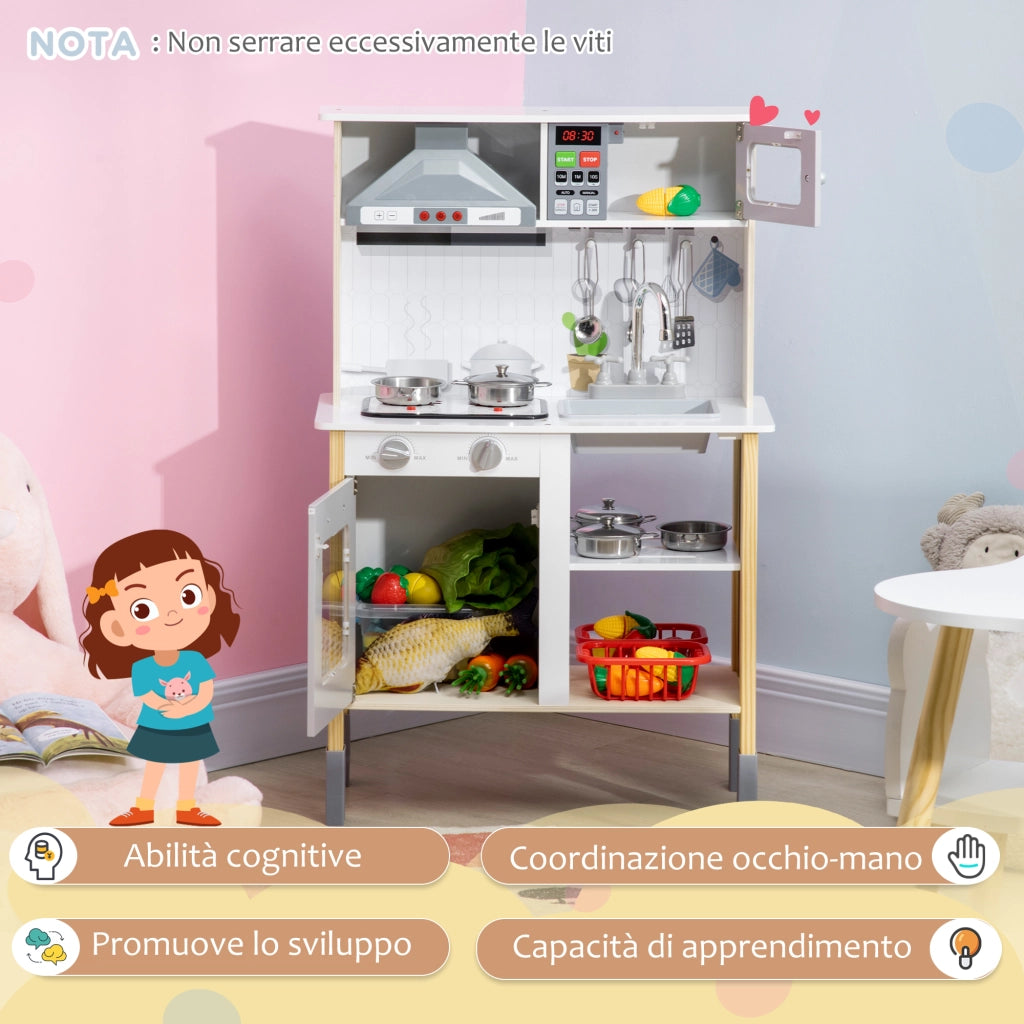 EasyComfort Cucina Giocattolo per Bambini con Altezza Regolabile, Suoni, Luci e Utensili, in MDF e PP, 60x30.5x93.2 cm