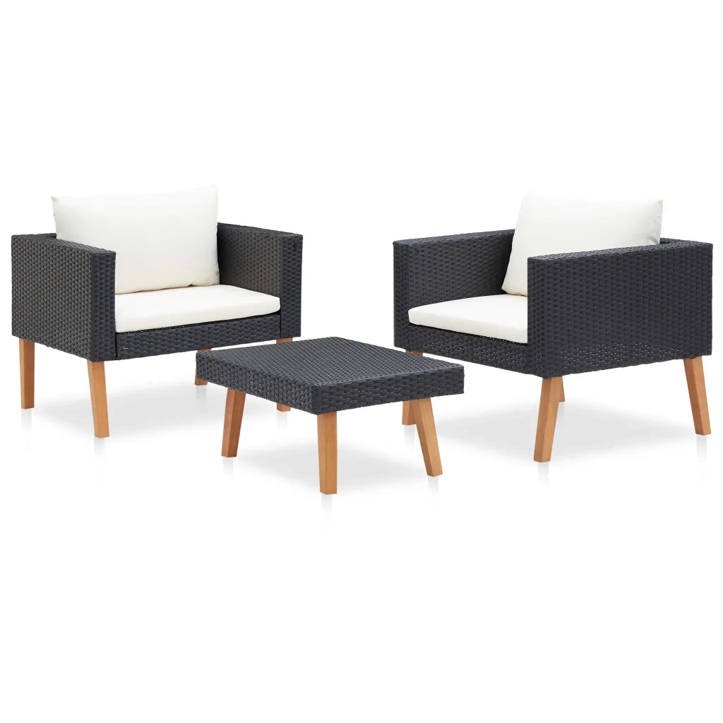 Set Divani da Giardino 3 pz | Set Salotto da Giardino con Cuscini in Polyrattan Nero