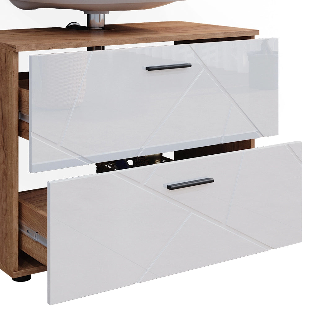 Vicco Set di mobili da bagno Bianco lucido/oro power oak 2 parti