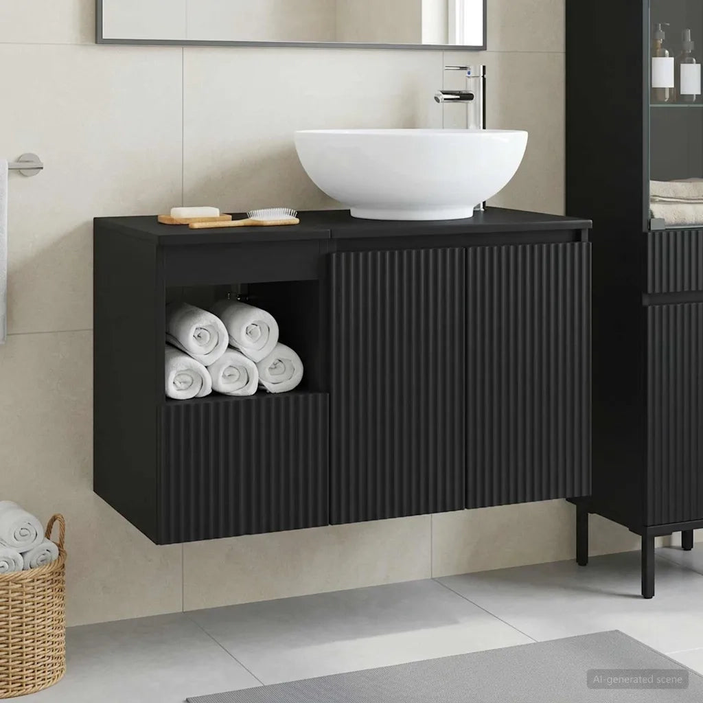 Set di mobili per il bagno 2 pz Nero Legno ingegnerizzato 3404085