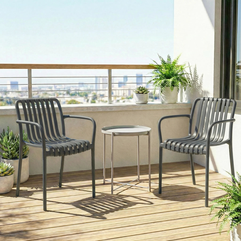Serie di sedie da giardino composte da 4 sedie da patio impilabili con braccioli a listelle ergonomica grigio scuro