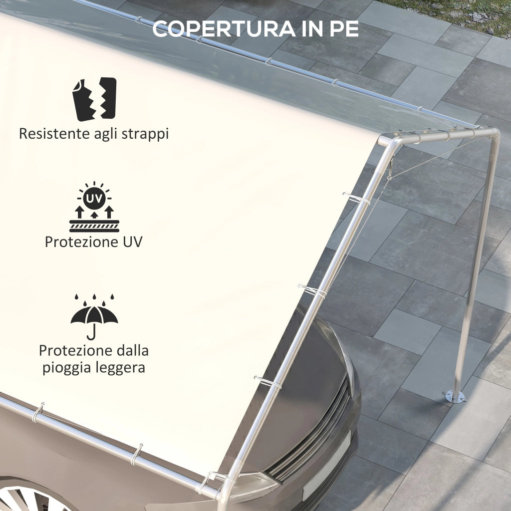 Copertura di Ricambio 6x3 m in PE Bianco Anti-UV per Carport Auto con Corde Elastiche