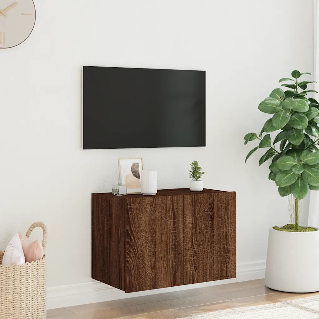 Mobile TV a Parete | Armadietto TV | Mobile Porta TV con Luci LED Rovere Marrone 60x35x41 cm