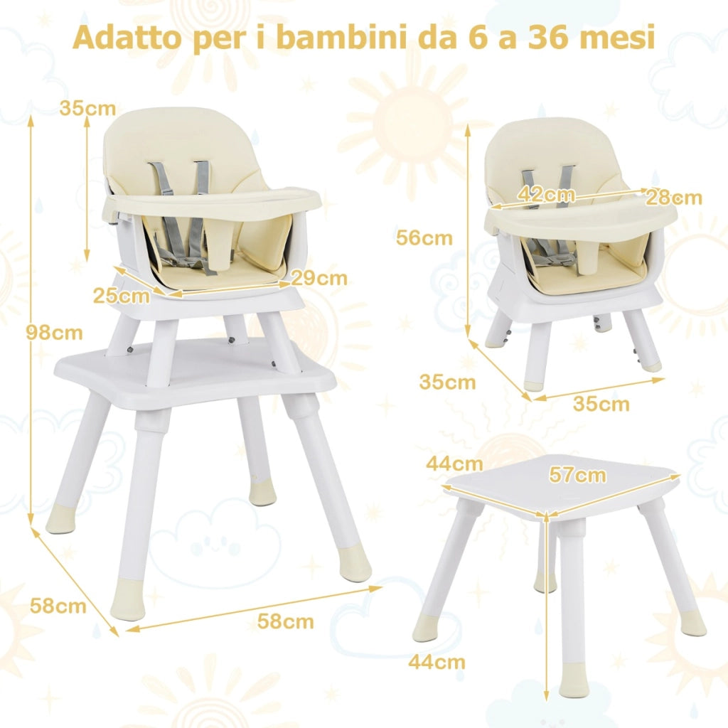 Seggiolone per neonati con imbracatura a 5 punti cuscino rimovibile, Seggiolone per bambini convertibile Beige-Seggioloni