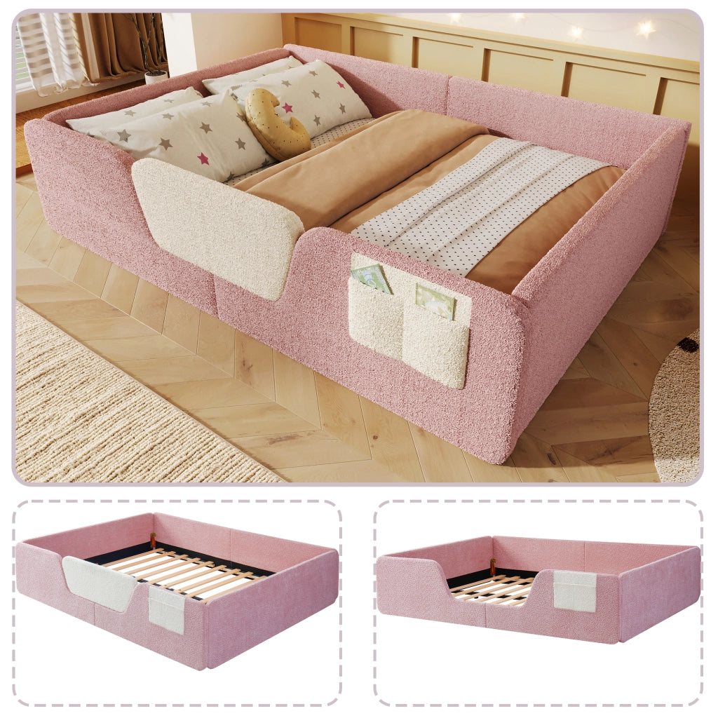 Letto imbottito con sponda 140x190 cm velluto rosa