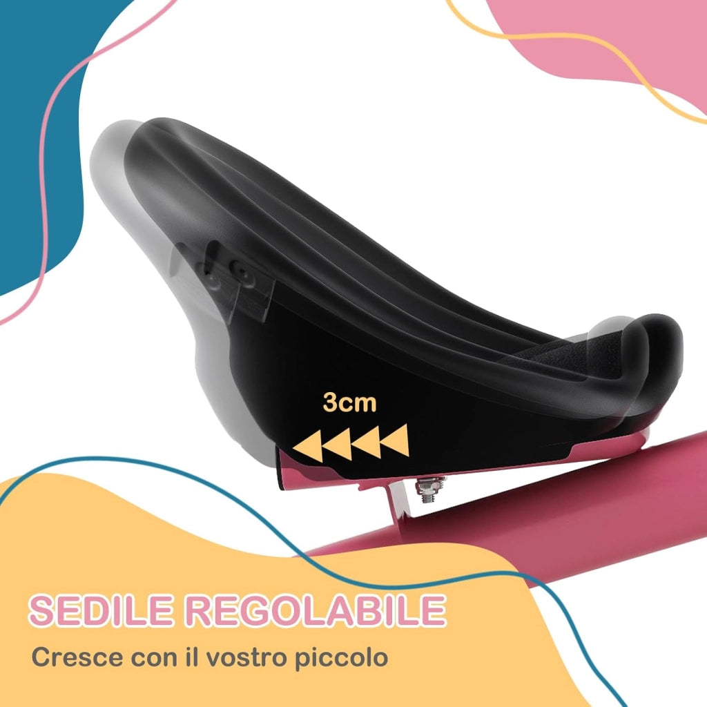 Triciclo per Bambini, Trike con Sede Regolabile Cestini Anteriori e Posteriori, Bicicletta a 3 Ruote con Telaio in Ferro Carbonioso di Alta Resistenza, per Bambini 1,5-5 Anni (Rosa)