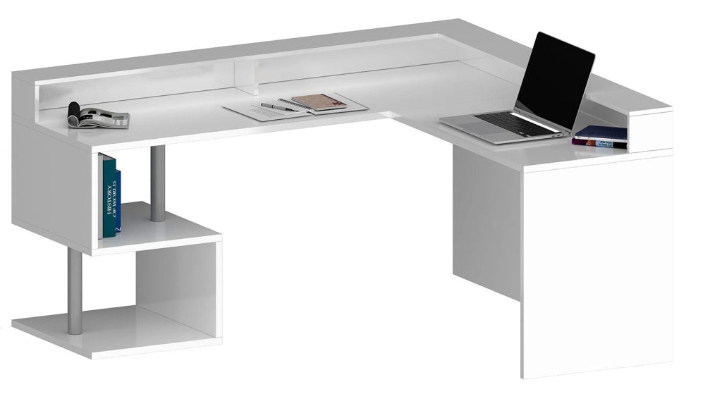 Scrivania Angolare a Giorno 180x160x60x92,5h cm Esse Bianco Lucido