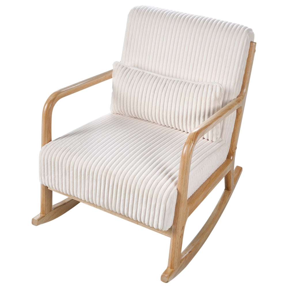 Poltrona a dondolo in velluto a coste Rivestimento in stile vintage Struttura in legno Bianco