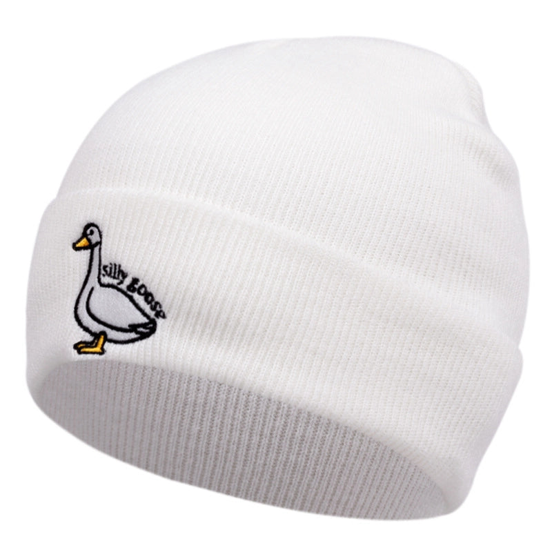 Cappelli invernali caldi lavorati a maglia con ricamo Silly Goose, colore bianco.