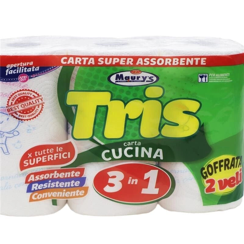 MAURY'S CARTA CUCINA 3IN1 PER TUTTE LE SUPERFICI 12 ROTOLI- 4 CONFEZIONI DA 2