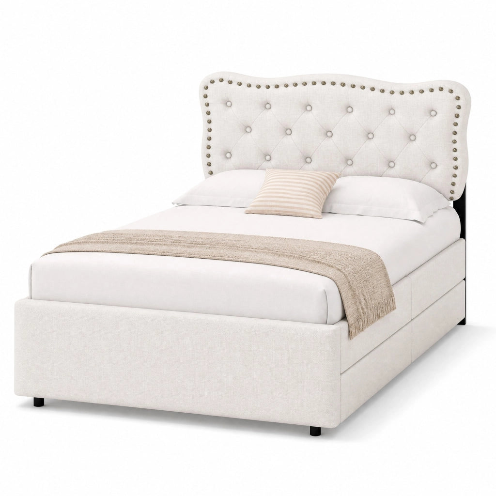 Letto imbottito 90 x 200 cm con cassetti e testiera regolabile