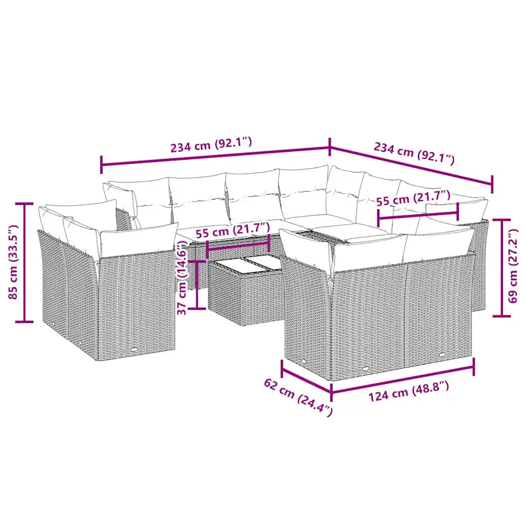 Set Divani da Giardino 12 pz con Cuscini Nero in Polyrattan 3250355