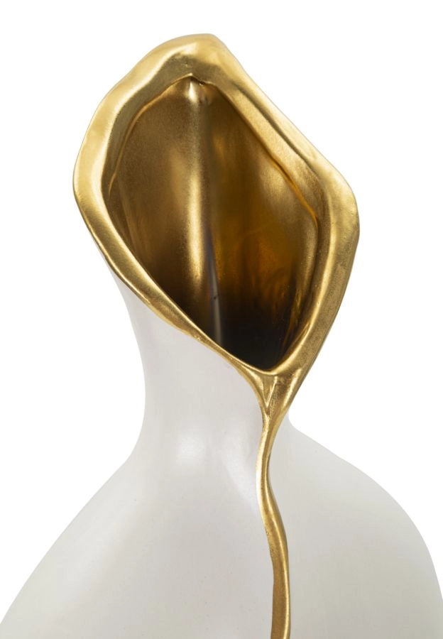 Vaso Uma 19,5x10x50 cm in Ceramica Bianco e Oro