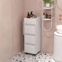 Mobiletto da Bagno con 4 Scomparti, 3 Cassetti e Porta Asciugamani, 35 x 30 x 90 cm, Bianco