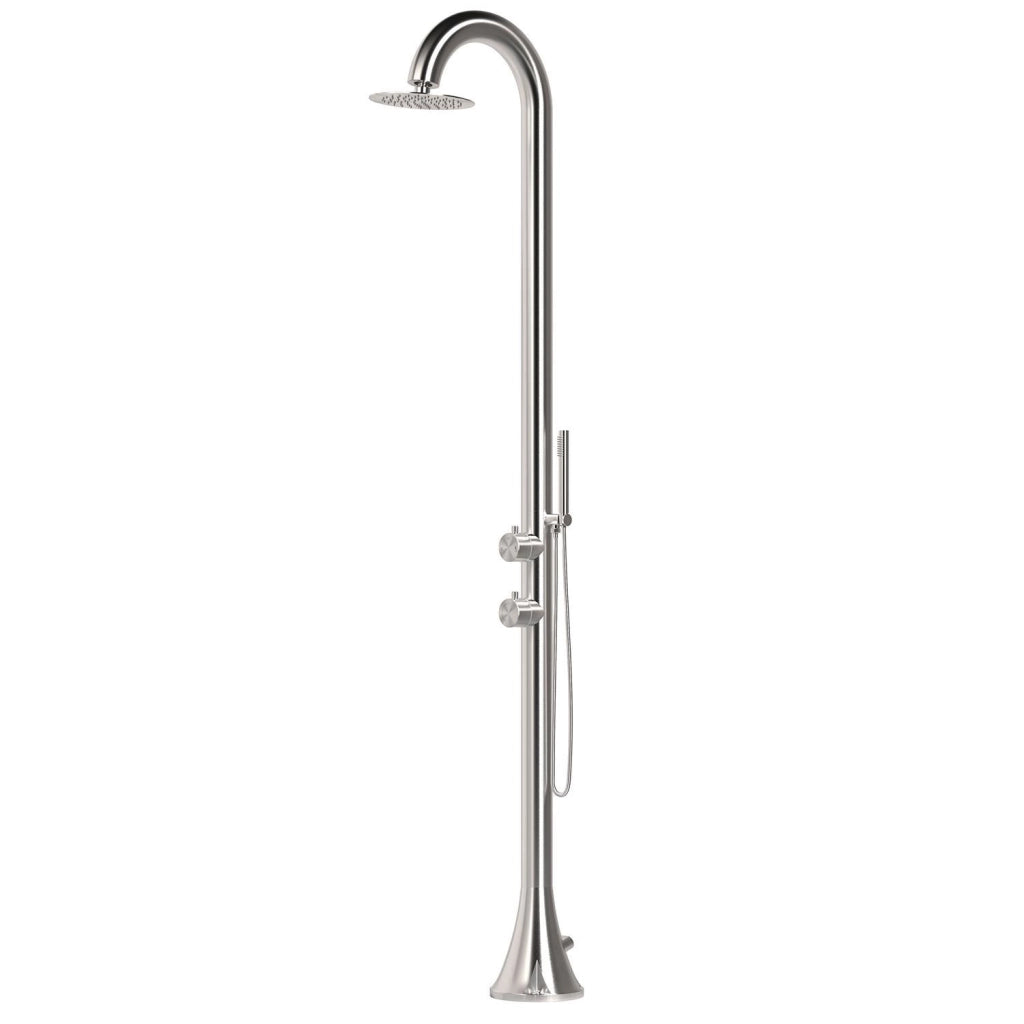 Doccia piscina SINED Luna In Acciaio Inox 316l Acciaio Spazzolato Con Doccino Flessibile Acqua calda e fredda Per Interni Ed Esterni Resistente Ingresso acqua dal basso o laterale