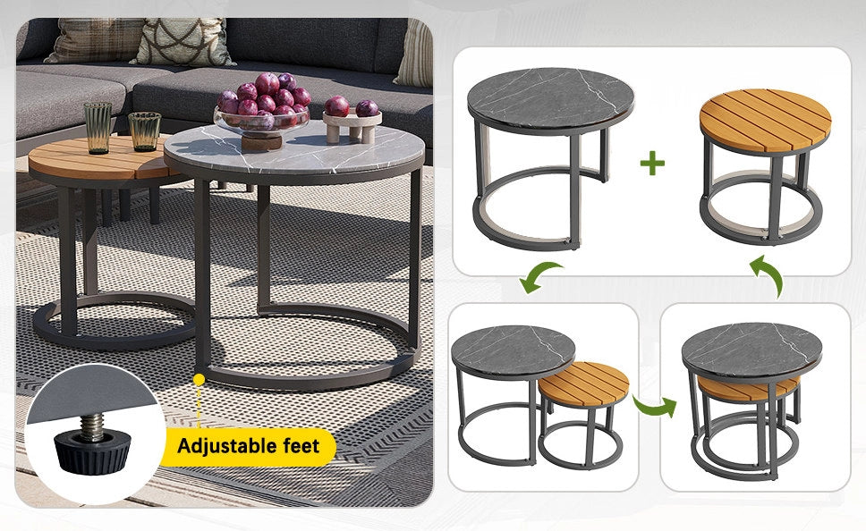 Set Salotto da Esterno Modulare 6 Pezzi per 5-6 Persone con Cuscini, Tessuto a Righe e Tavoli per Giardino e Terrazza Grigio