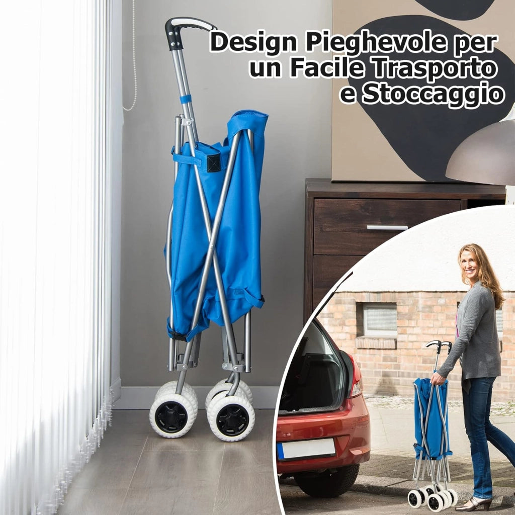 Carrello Spesa Pieghevole con Ruote, Carrello Portaspesa con Fodera in Tessuto Oxford Rimovibile e Impermeabile, 90L, Capacità di peso 55 kg (Blu)
