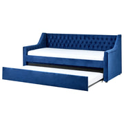 Letto da Giorno Estraibile in Velluto di colore blu con Rete a Doghe zona notte