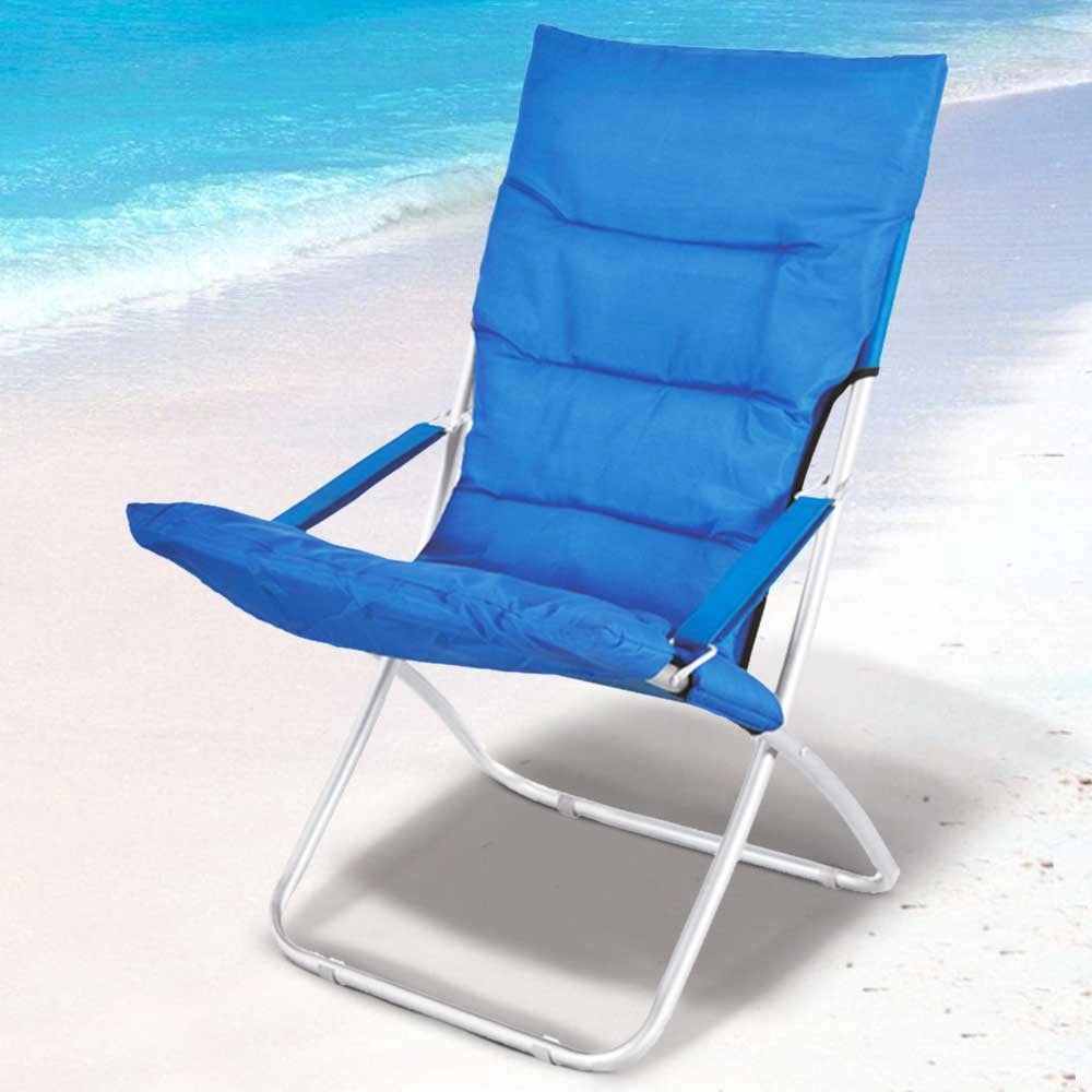 Trade Shop - Spiaggina Sedia Canapone In Acciaio Tessuto Imbottito Pieghevole Relax Blu -