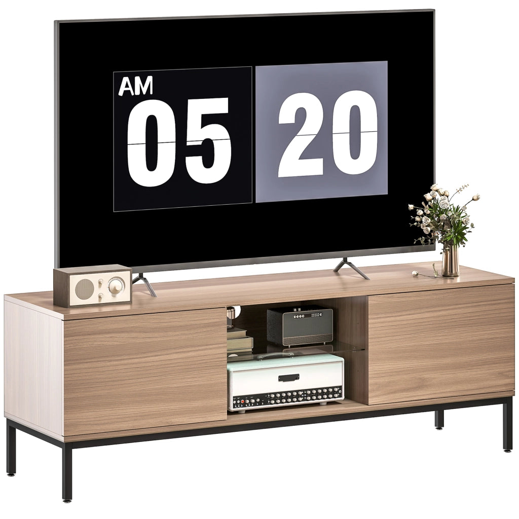 Mobile TV con 2 ante e ripiano in vetro regolabile ¨C Xylo ¨C Grigio 140x40x49,5cm