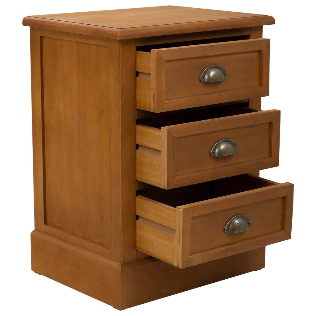 Comodino in legno con 3 cassetti marrone 45x35x60