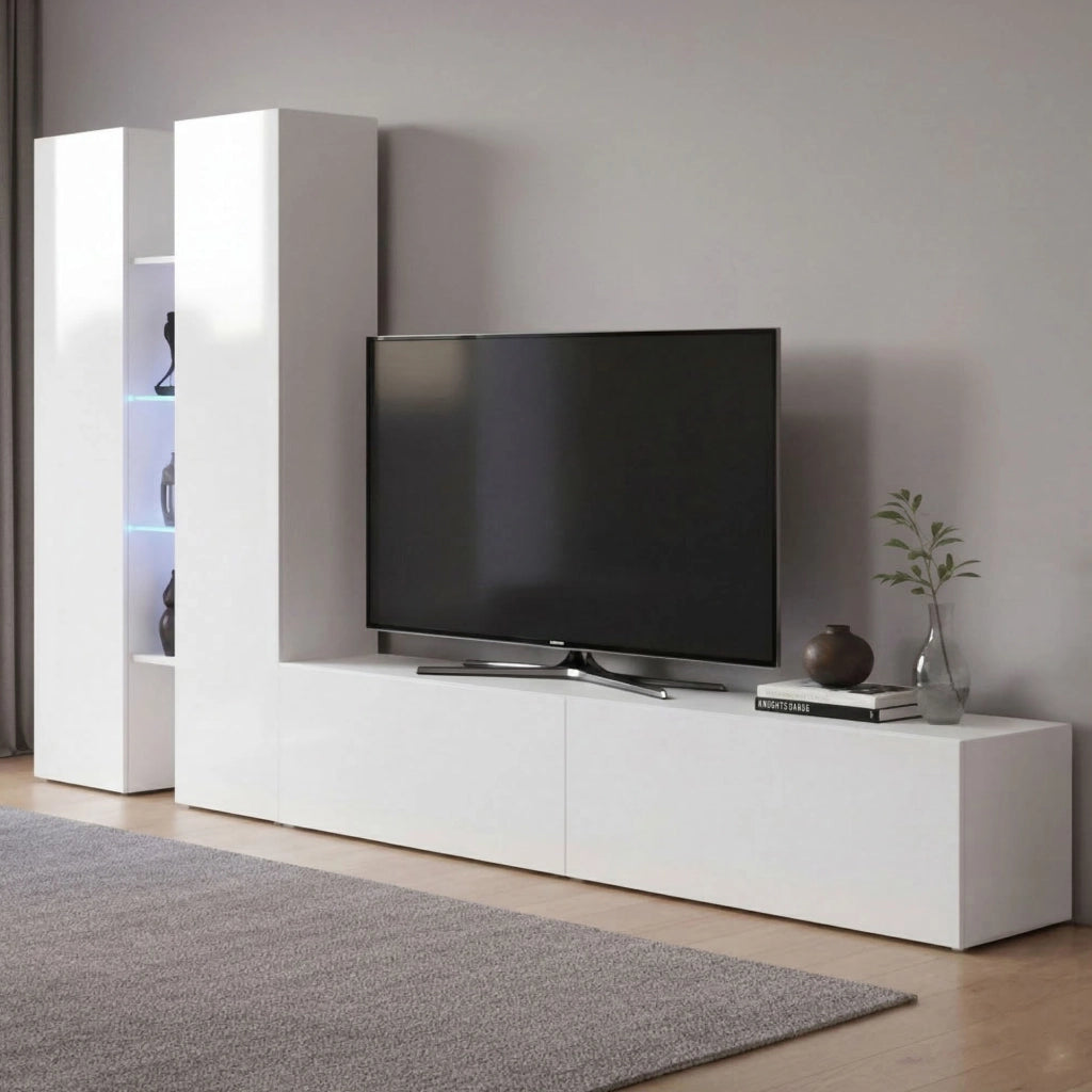 Fabiano, Parete Attrezzata 12 Ripiani Made in Italy, 30x280x180h cm Bianco Lucido