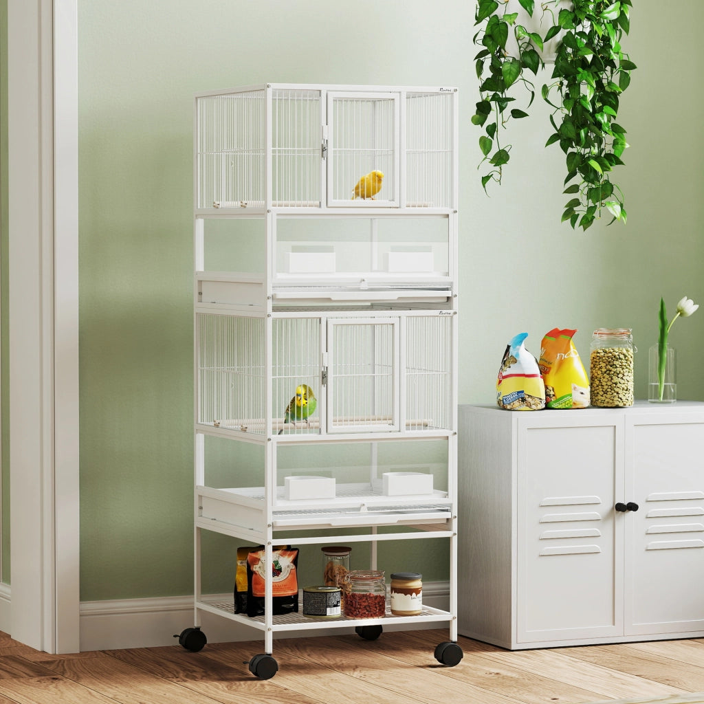 Gabbia per Uccelli 2 Livelli con Vassoio ¨C zephmum ¨C Bianco 48x46x135 cm