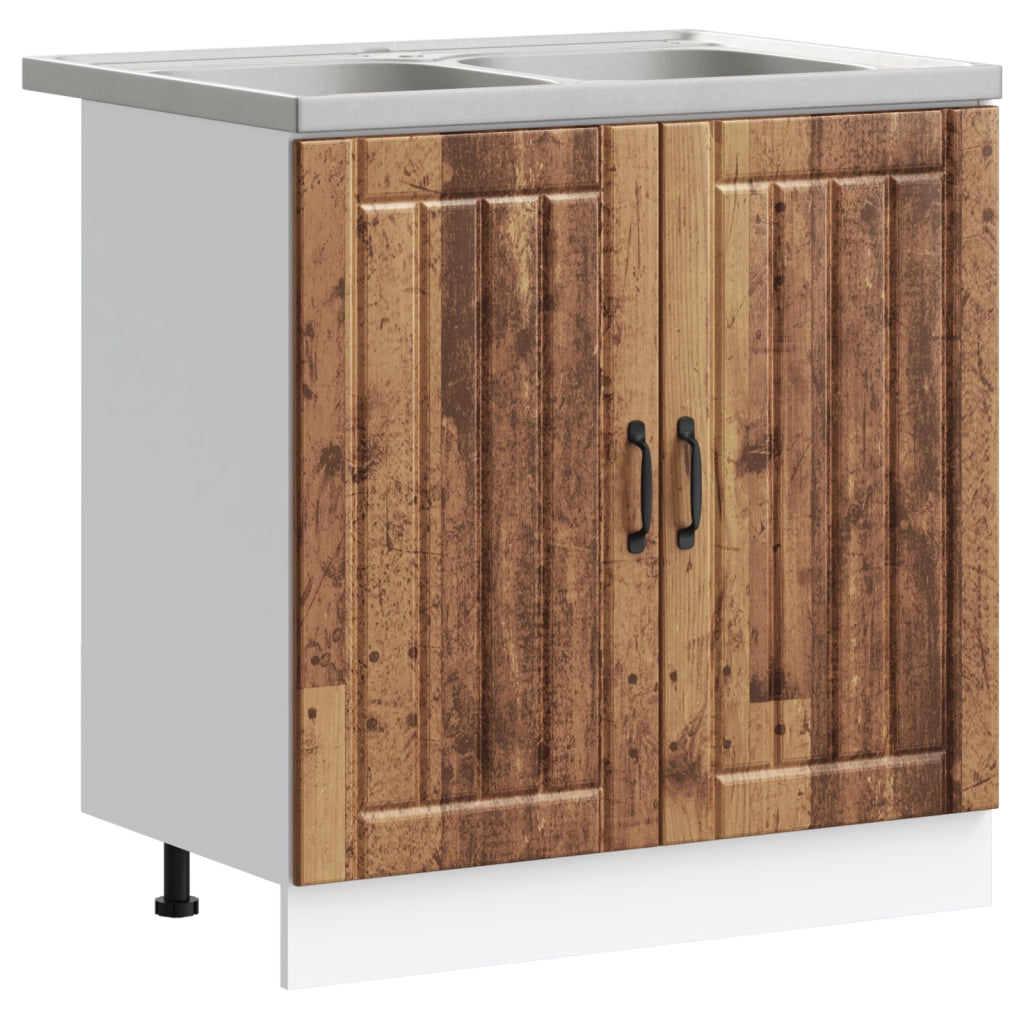 Mobile Cucina 'Lucca'di con Doppie Vasche - Legno Vecchio, Legno Ingegnerizzato