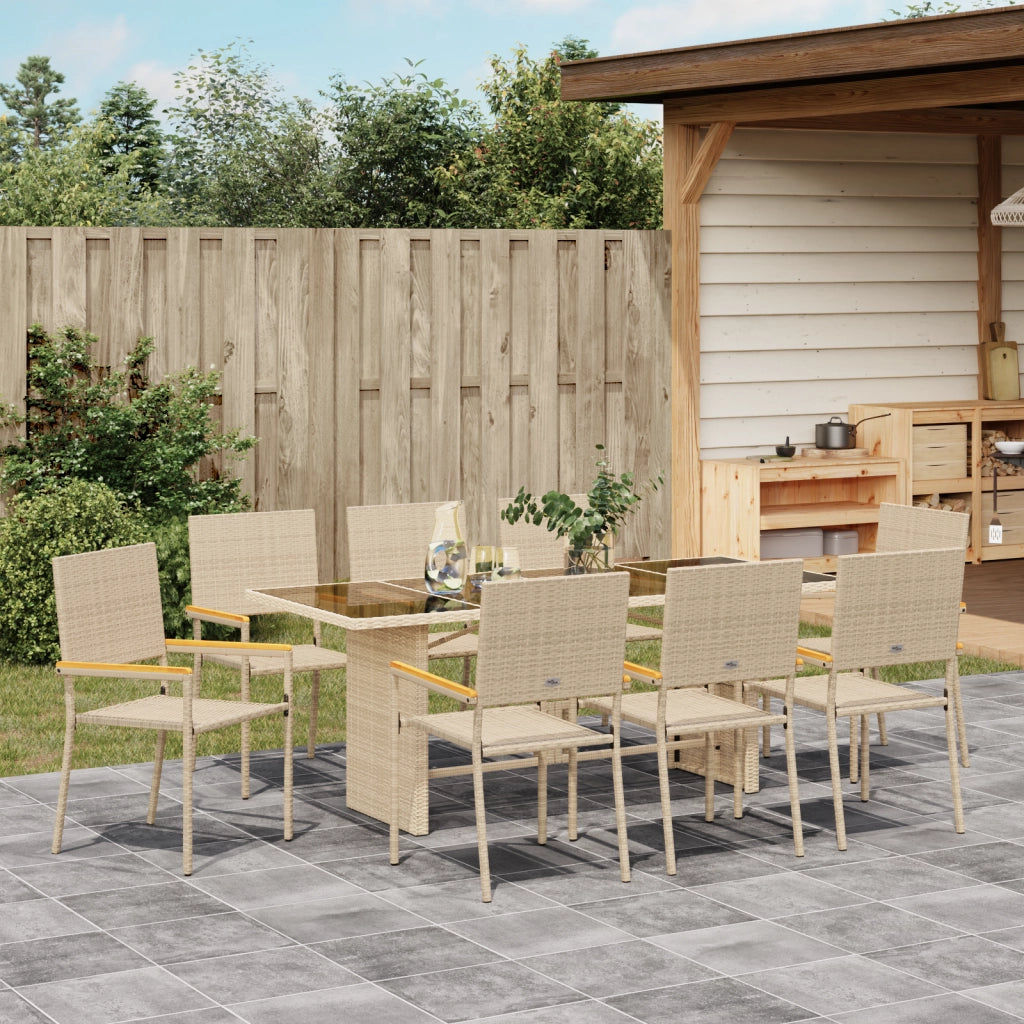 Set da pranzo da giardino  a 9 pezzi beige in polyrattan