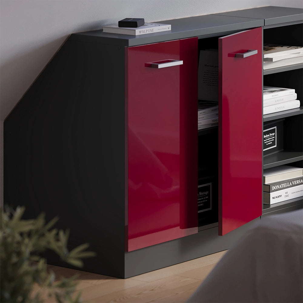 Mobile cucina sottotetto R-Line Rosso lucido/Antracite 80 cm con 2 porte, carcassa 60 cm profondità Vicco
