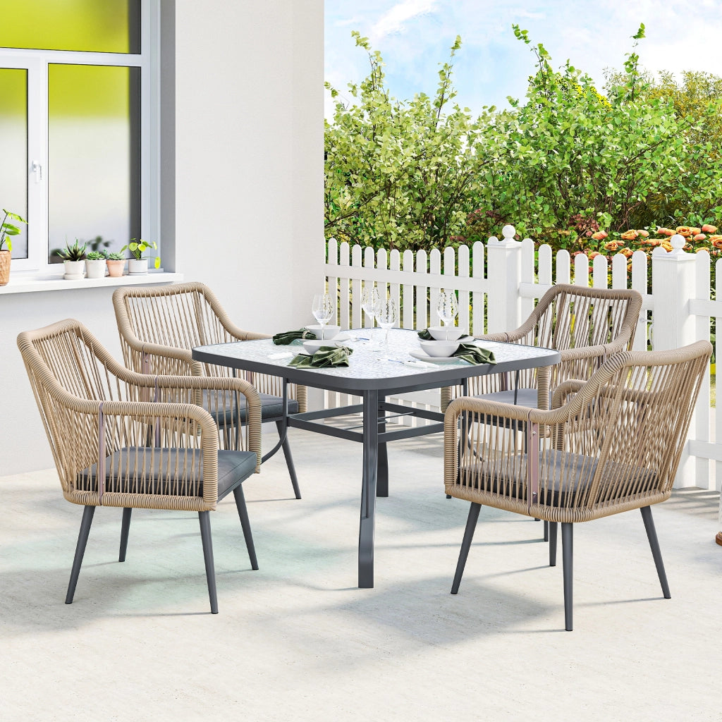 Sedia da Giardino con Cuscini e Braccioli ¨C zephmum ¨C Acciaio e Rattan PE, Grigio Scuro, 54x65x80 cm