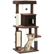 Albero tiragraffi per gatti con piattaforme, palo, spazzola, palline e cuscino ¨C zephmum ¨C 132 cm marrone