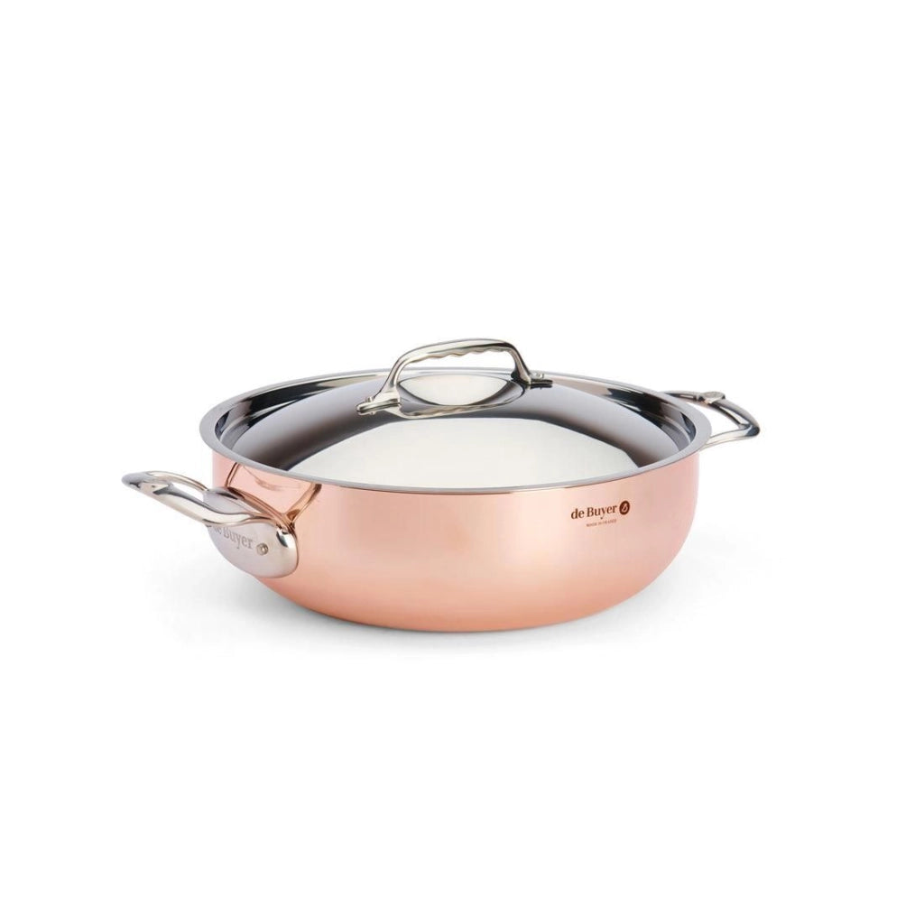 De Buyer 6232.28 Prima Matera Sautoir in Rame e Acciaio Inox 5 L con Coperchio Diametro 28 cm colore Rame