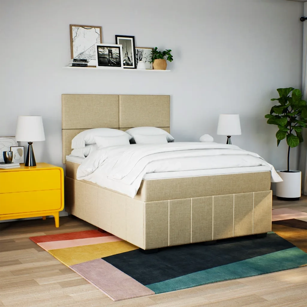 vidaXL Giroletto a Molle con Materasso Crema 160x200 cm in Tessuto
