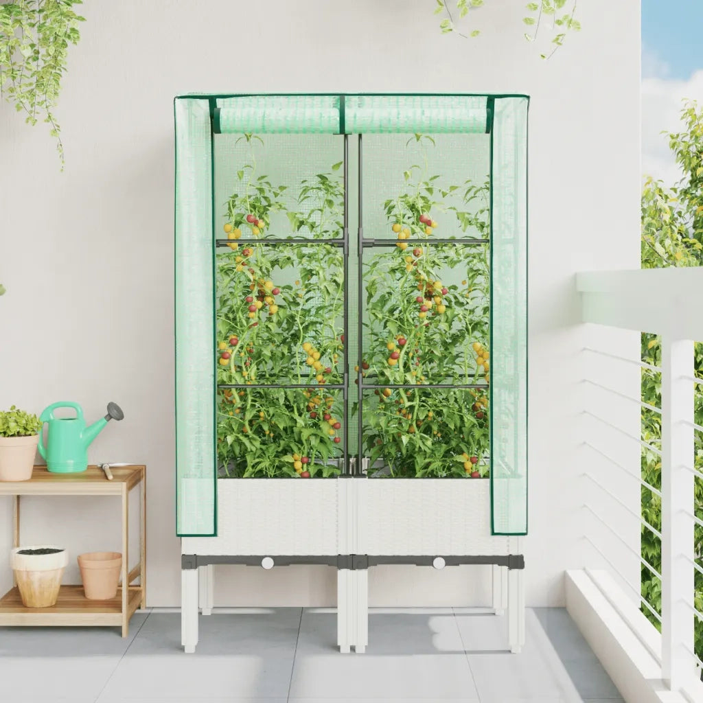 Fioriere | Cassetta per fiori | Letto Rialzato con Copertura Serra Effetto Rattan 80x40x140 cm