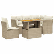 Set Divano da Giardino 5 pz con Cuscini Beige in Polyrattan