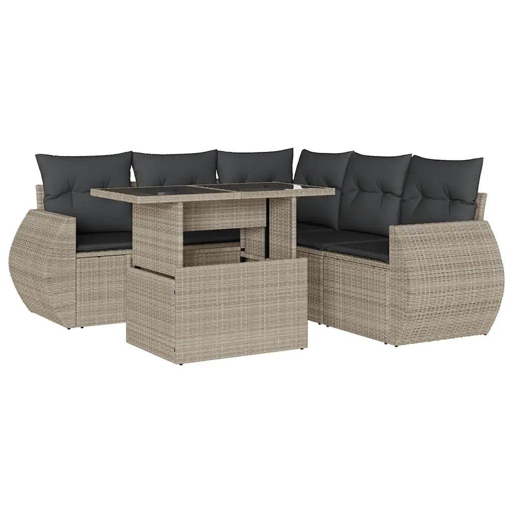 Set Divano da Giardino 6pz con Cuscini Grigio Chiaro Polyrattan