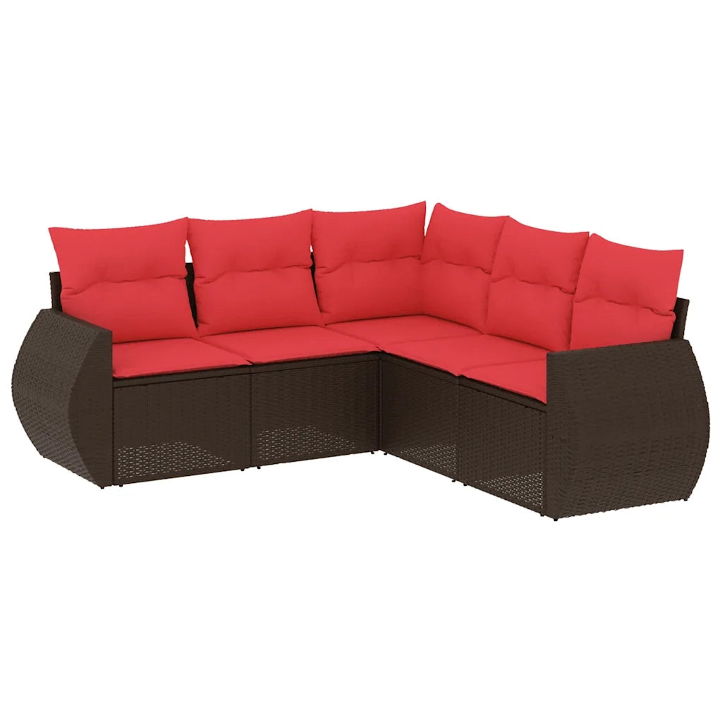 Set Divani da Giardino 5 pz con Cuscini Marrone in Polyrattan 3221353