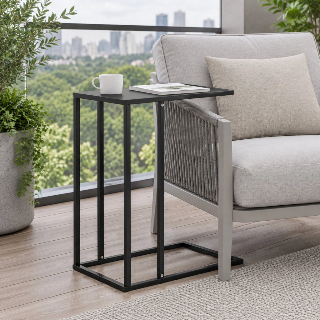 Tavolino a C 46x26x60 cm in acciaio nero per letto e divano