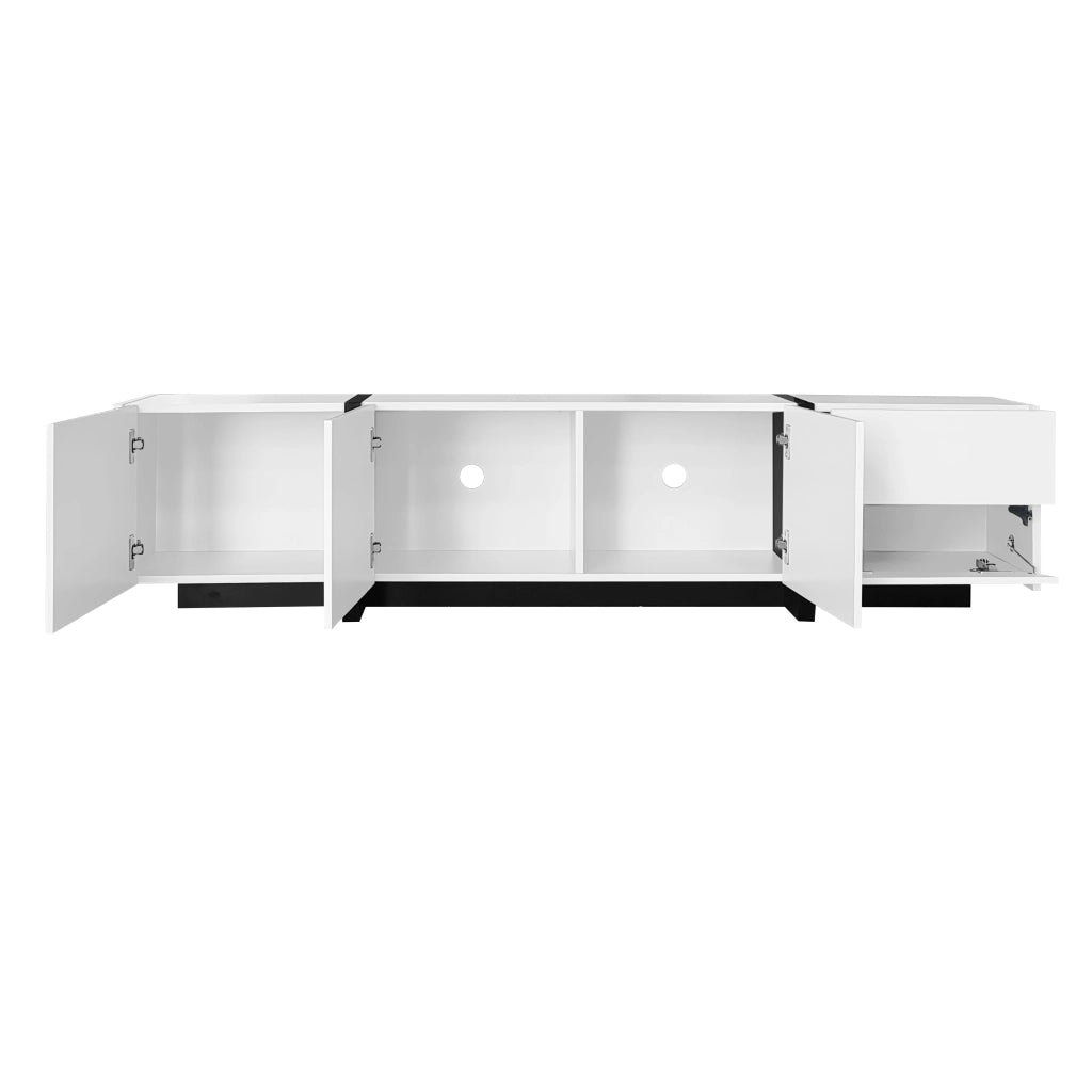 Mobile TV con 3 Ante; 1 Cassetto e 1 Anta a Ribalta; Bianco Lucido; Piedi Neri; 170??30??39 cm
